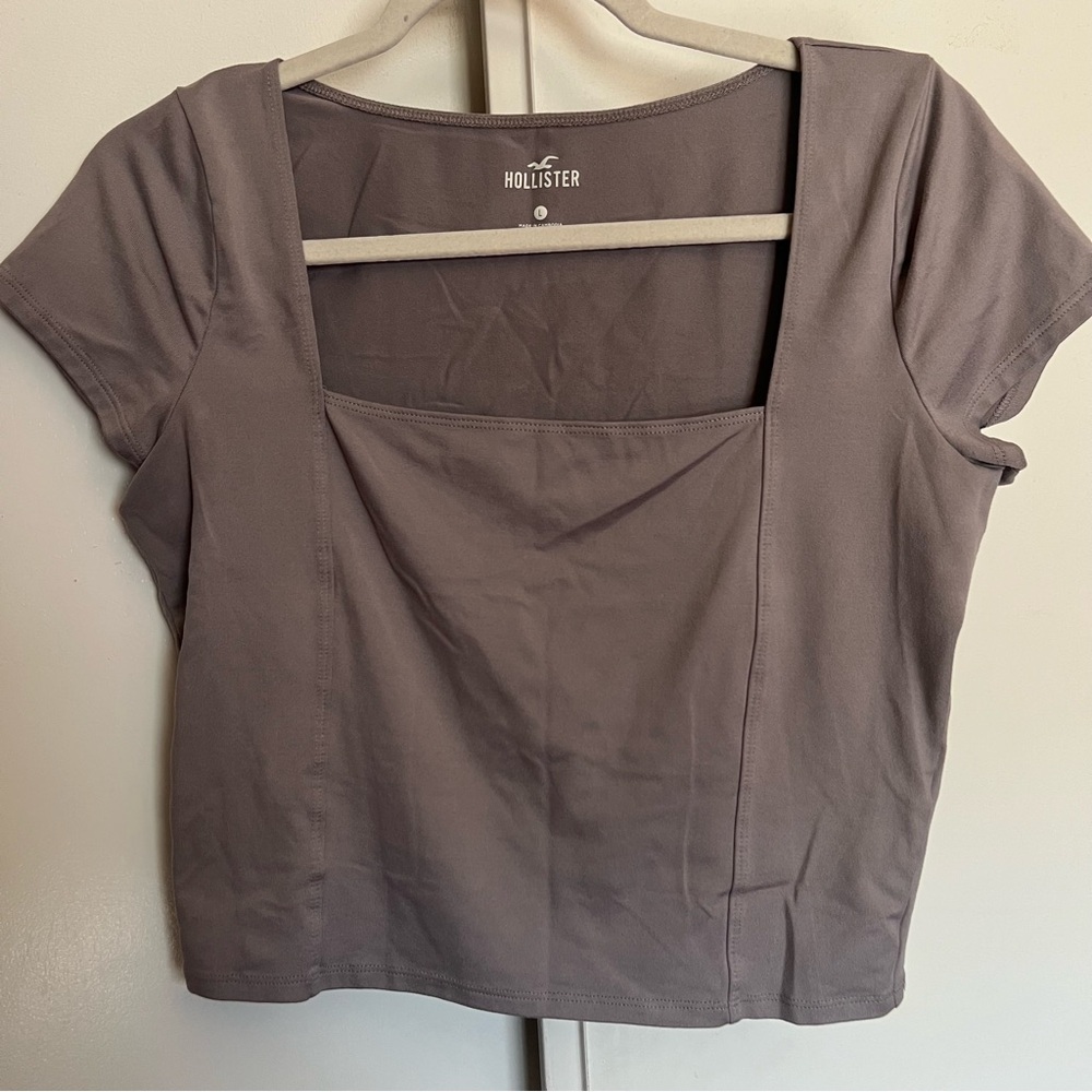 Hollister Women's Charcoal Square Neck Tee